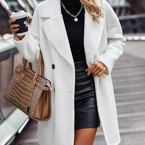 Faux Fur Coat Long Sleeve Lapel Fuzzy Fleece Outerwear Button Down
